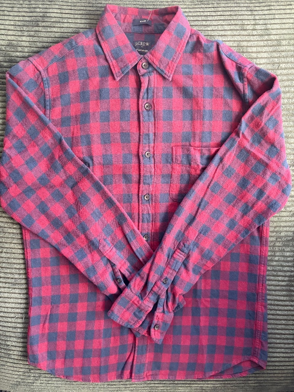J.Crew Midweight Flannel Workshirt, Slim Fit - M Red & Navy